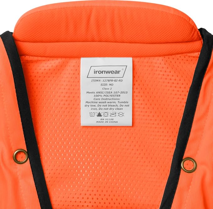 Ironwear 1278 Class 2 Flame-Retardant Safety Vest with Zipper