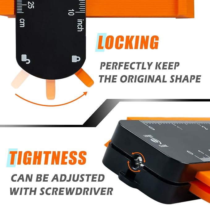 TOOLIFE Contour Gauge with Lock, Profile Duplicator Tool for Flooring, Tile & Woodworking, Shape Outline Gauge for Irregular Shapes, Father’s Day Gifts for Dad Men Husband