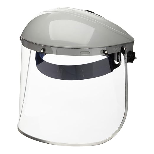 Sellstrom Advantage Face Shield - Lightweight, High Impact, Polycarbonate Window with Reinforced Aluminum Binding, Protective Crown & Adjustable Ratchet Headgear, for Grinding, Cutting - ANSI Z87.1