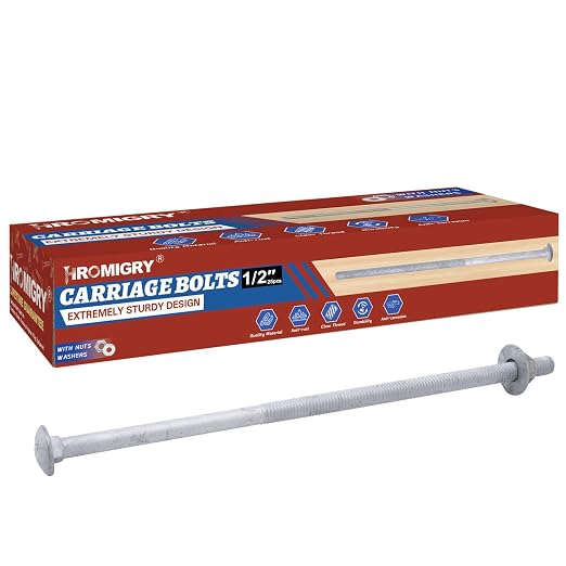 1/2" x 12" Carriage Bolts (25 PCS), Hot Dip Galvanized, Heavy Duty Round Head with Washers and Nuts