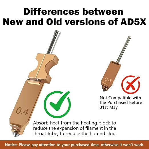 2-Pack AD5X Nozzle Kit, All-Metal Quick-Detachable Hotend (0.25mm/0.4mm) | Hardened Steel Print Head, Heat-Resistant up to 300℃, 32mm³/s High Flow, with 2PK Silicone Cover & 2PK Nozzle Cleaning Brush
