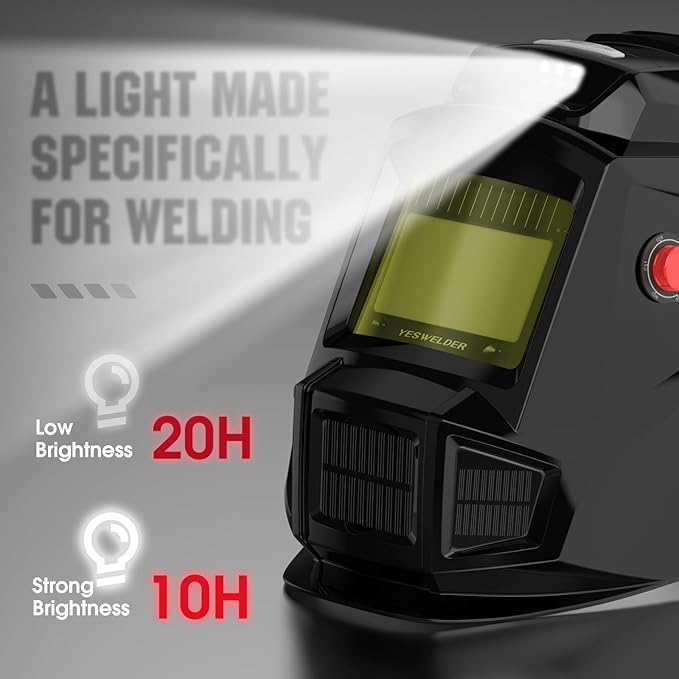 YESWELDER Auto Darkening Welding Helmet with Fan and Light, Blue Light Blocking, 1/1/1/1 True Color Solar Powered Welder Mask with 4 Arc Sensor, Wide Shade 4/5-9/9-13 for TIG, MIG, ARC, Cut and Grind