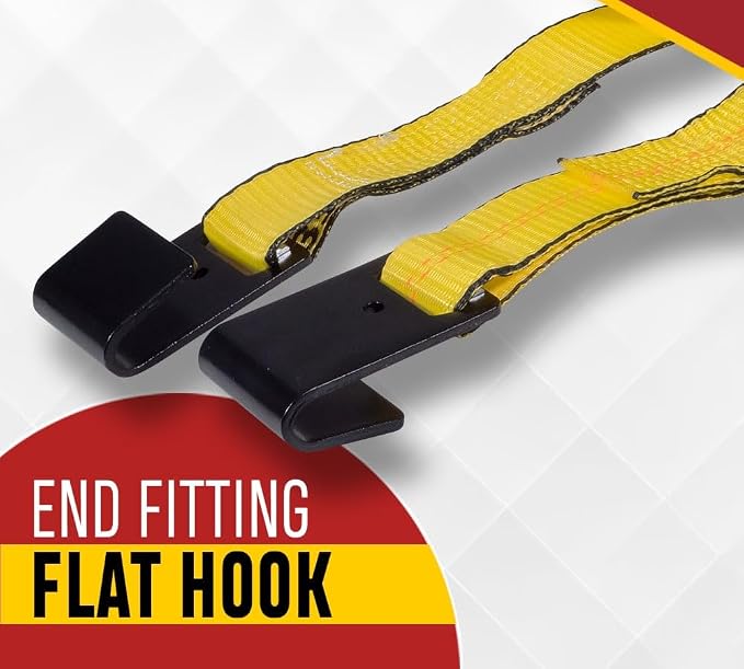Mytee Products 4 Pack Ratchet Tie-Down Straps with Flat Hooks, 2" x 20' Ratchet Straps Yellow | 10,000 Lbs Breaking Strength | Tie Down Ratchet Straps for Flatbed, Truck, Trailers Pickup