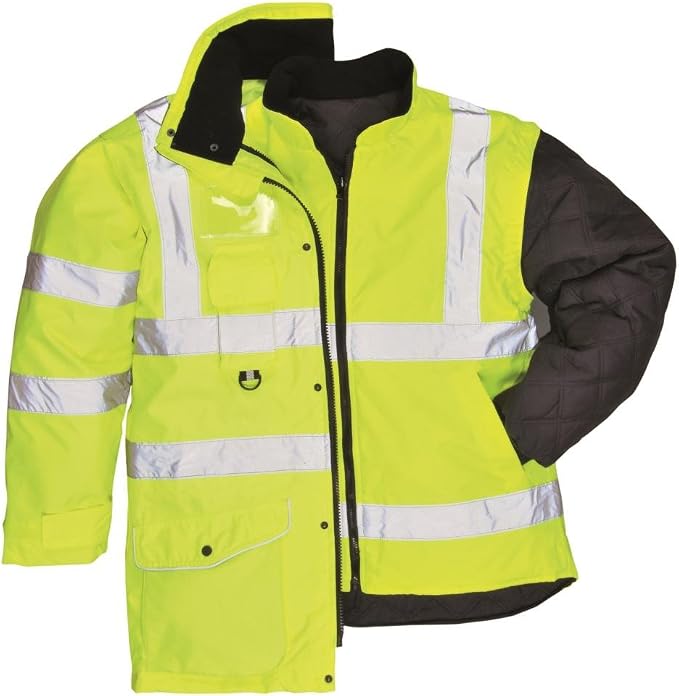 Portwest Hi-Vis 7in1 Jacket Viz Insulated Safety Visability Work Bomber Rain ANSI 3, XXL Yellow