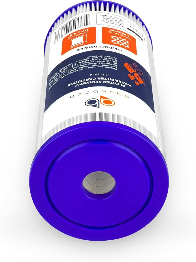 Aquaboon 1 Micron Pleated Water Filter 10 x 4.5 for Whole House Sediment Water Filter Replacement Compatible with Well Filters FXHSC, R50-BBSA (20-PACK)