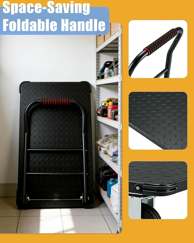 Garvee 1800LBS Platform Truck Cart, 36"x24" Large Utility Push Cart with 6" Swivel Wheels with Brakes, Foldable Hand Truck for for Groceries,Garage,Warehouse, Black