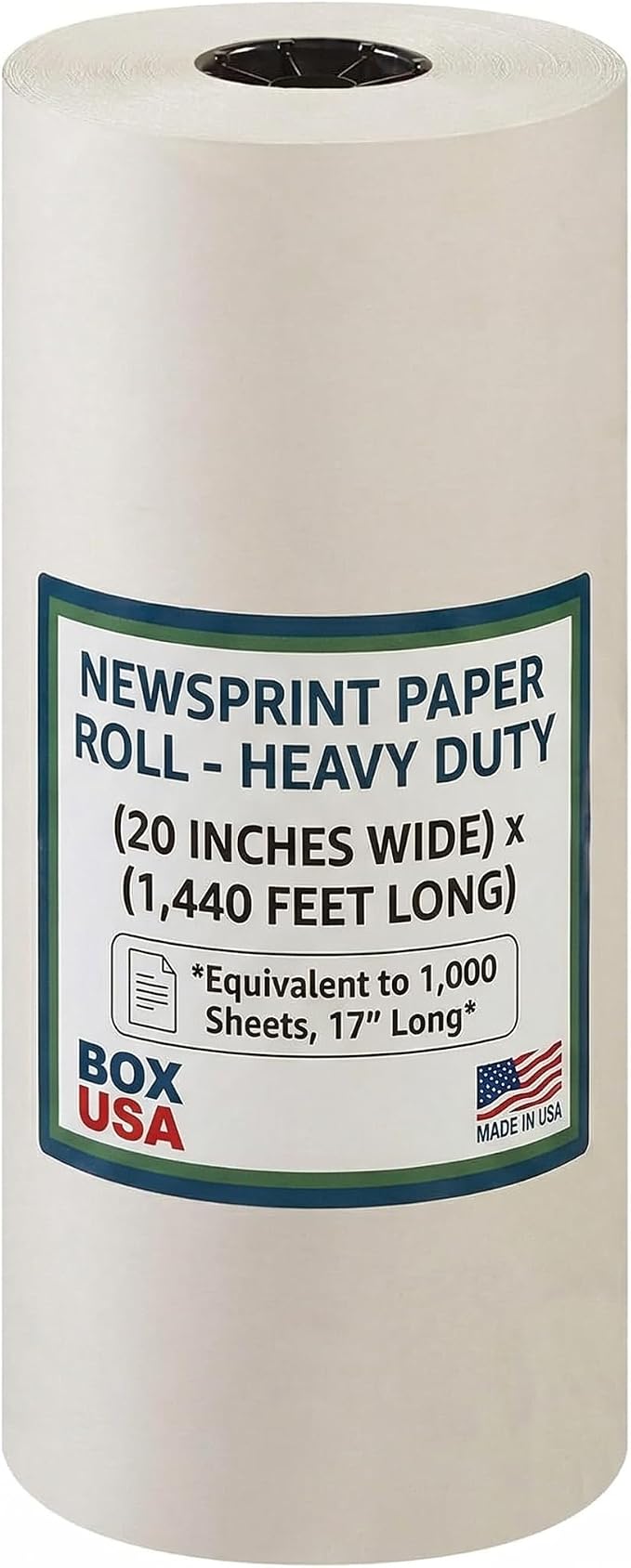 Box USA Packing Paper Roll 20" x 1400ft (1,000 Sheets 17" Equivalent) - Newsprint Paper for Shipping, Storage and Moving Supplies, White