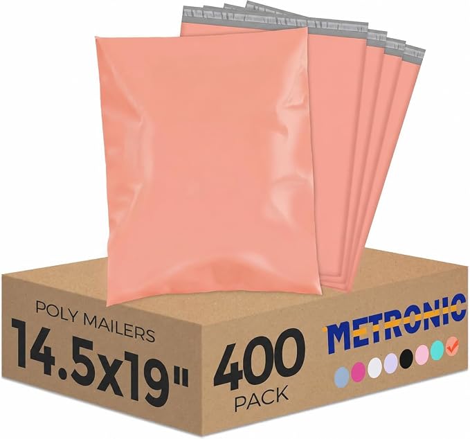 Metronic Poly Mailers 14.5x19 400 Pack, Heavy Duty Shipping Bags Bulk Self Seal Waterproof Tear Resistant Large Mailing Envelopes, Packaging bags for Small Business, Boutique, Clothing, Peach Pink