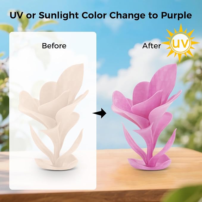 Comgrow 3D Printer Photosensitive Filament Single Color Light Change PLA 1kg (2.2 lbs) Spool 3D Printing Materials, Dimensional Accuracy +/- 0.03 mm, 1.75 mm, Light Change Purple