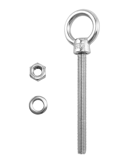 QWORK Threaded Eyebolts, 10 Pack 3/8" x 4" Long Stainless Steel Marine Grade Shoulder Eye Bolt, M10x100mm