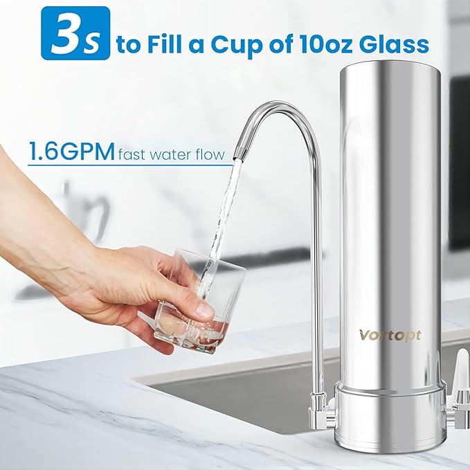 Vortopt F7 Countertop Water Filter System, Rapid Flow, 5 - Stage Filtration | 6 - 8Months or 8000 Gallons Long-Life, Reduces Chlorine, Heavy Metals, Bad Odors, add Mineral Material - Includes 1 Filter.