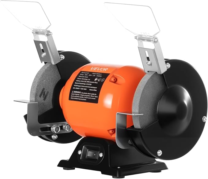 VEVOR Bench Grinder, 6-inch Single Speed Bench Grinder, 1750RPM Low-Speed Table Grinders with 250W 2A Induction Motor, 36/60-Grit Grinding Wheels & Adjustable Tool Rest for Precise Sharpening Grinding