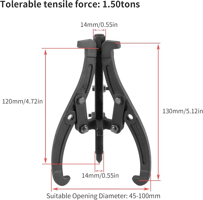 3 Jaw Puller 4in/100mm Universal Bearing Gear Pullers Heavy Duty Extractor Tool,High Carbon Steel Puller,Adjuestable Removal Kit Type for Bearings/Flywheels/Pulleys Remove