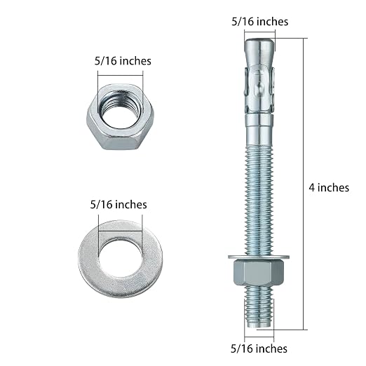 Wensilon 5/16x4" 30Pcs Inch Standard Fasteners for Heavy-Duty Zinc Wedge Anchors for Cement and Concrete
