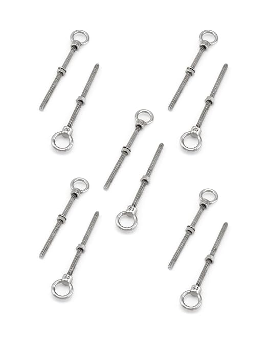 QWORK Threaded Eyebolts, 10 Pack 1/4" x 4" Long Stainless Steel Marine Grade Shoulder Eye Bolt