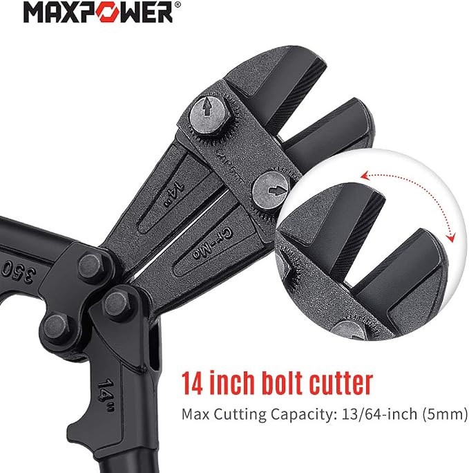 MAXPOWER 14-Inch Heavy Duty Bolt Cutter, Hardened Chrome Molybdenum Steel Blade, Ergonomic Rubber Handle