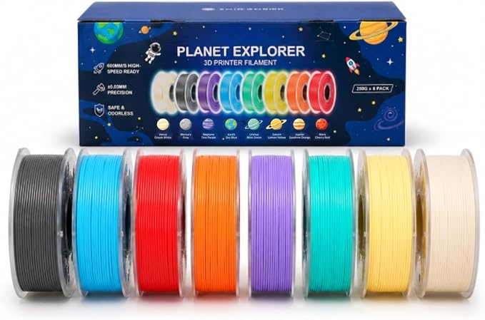 SainSmart PLA Filament 1.75mm, Planet Explorer 8-Color Mini Spool Bundle, 250g Each, High-Speed PLA, +/-0.02mm Accuracy, Easy-to-Print, Compatible with Most FDM 3D Printers