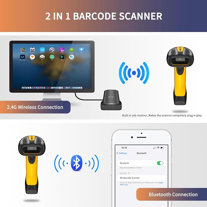 NETUM RD-1203L Pro Upgraded Wireless Bluetooth Rugged Waterproof 1D/2D Extended Range Scanner - Up to 5m