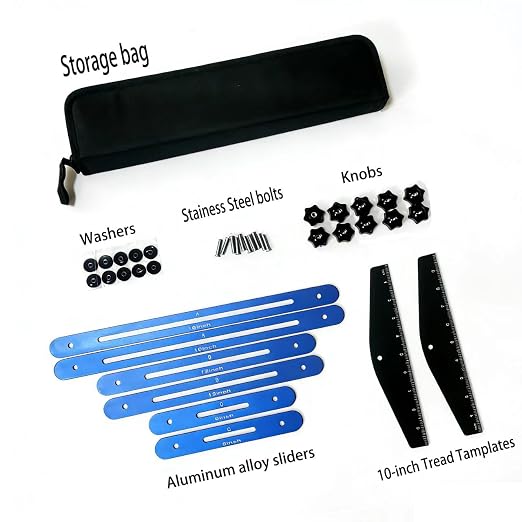 Stair Tread Template Tool, Aluminum Alloy Stair Measuring Tool, Stair Gauge Set Shelf Layout Measuring Scribe Tool for Stairs, Risers, Partitions, Self and Cutting Drywall(Blue)