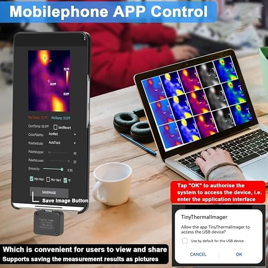 TIOP02 Type‑C Thermal Camera for Android 32x32-20℃~1000℃ | Ultra‑portable design; accurate temperature detection; ideal for electrical, mechanical, and home maintenance