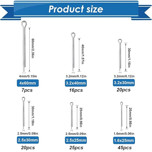 220Pcs Cotter Pin Assortment Kit - 304 Stainless Steel 13 Sizes Cotter Pins & R Clips Cotter Pin Set for Hitch Pin Lock Systems