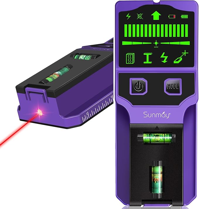 SUNMAY Stud Finder Wall Scanner,7-in-1 Stud Finder for Walls, Stud Detector Beam Finder for Wood Metal AC Live Wire Studs,Joists and Pipes,HD LCD Display,Accurate Positioning