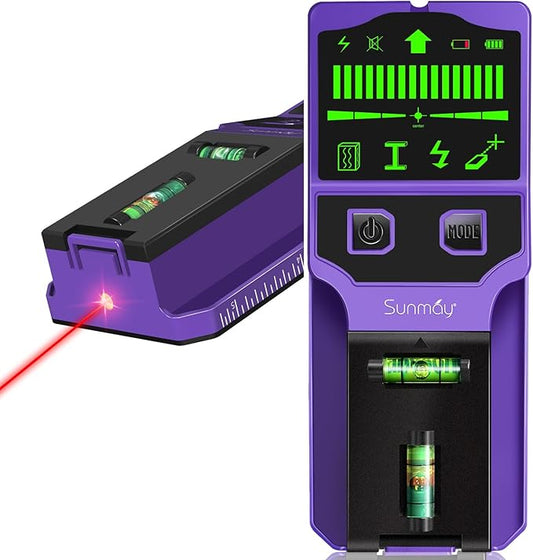 SUNMAY Stud Finder Wall Scanner,7-in-1 Stud Finder for Walls, Stud Detector Beam Finder for Wood Metal AC Live Wire Studs,Joists and Pipes,HD LCD Display,Accurate Positioning