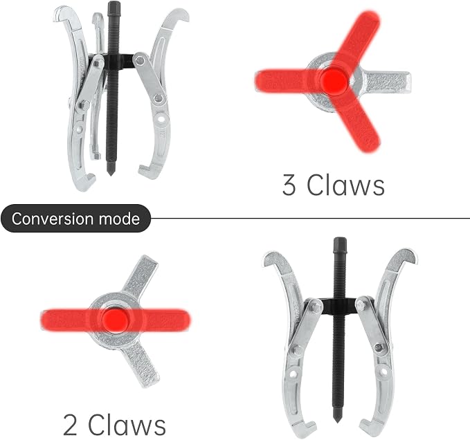 ChgImposs 10 Inch 3-Jaw Gear Puller, 2 Jaw 3 Jaw Puller for Pulley Gears Bearings and Flywheels, Heavy Duty Pulley Puller with Reversible Jaws, High Carbon Steel Removal Tool Bearing Puller Tool