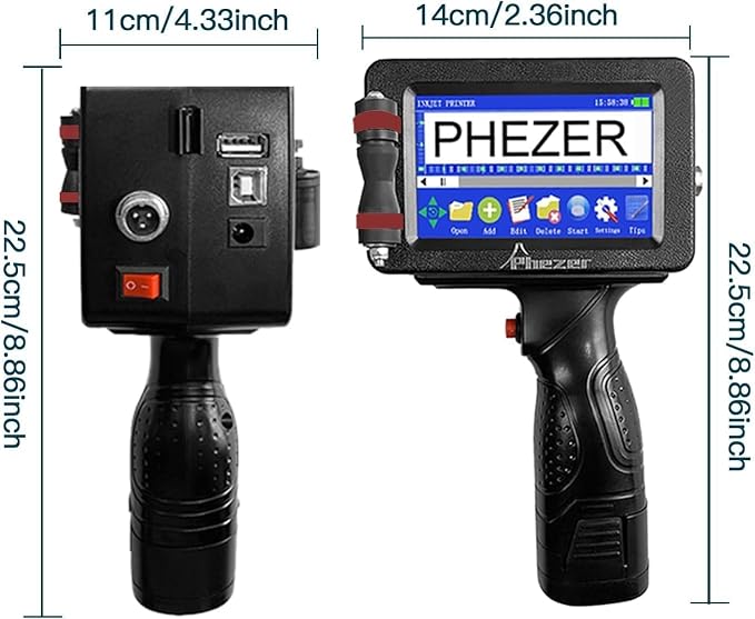 Phezer Upgraded P16 Handheld Inkjet Printer for Flat Surface with Quick-Dry Ink Cartridge, 0.5 Inch Nozzle Coding Machine for Date/Time/Barcode/QR Code/Logo (Support 25 Languages & 3 Print Precision)