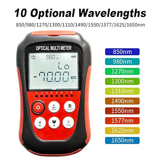 Fiber Optic Cable Tester Portable Optical Fiber Power Meter FC/SC/ST Universal Interface Integrated OPM, VFL, and RJ45 Functions (OPM-VFL-4)