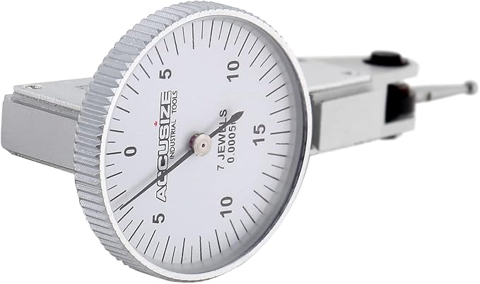Accusize Industrial Tools 0.03'' x 0.0005'' Dial Test Indicator in Fitted Box, P900-S108 | Top and Back Dovetails, 230 Deg Adjustable Contact Point, 2 Clamps, Fitted Box, 7-Jewel, P900-S108