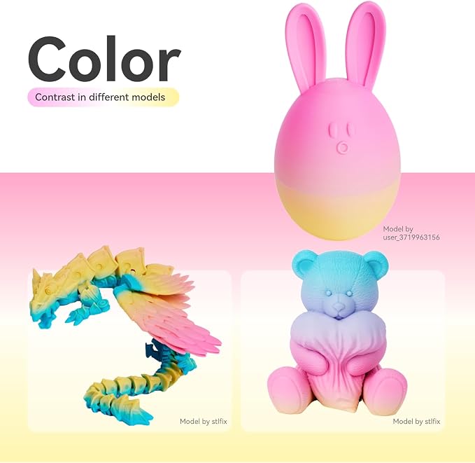 Conjure Matte Rainbow PLA 3D Printer Filament, Green Pink Yellow Sky Blue 1.75mm Matte Rainbow 3D Printing Filament 1KG/2.2lb