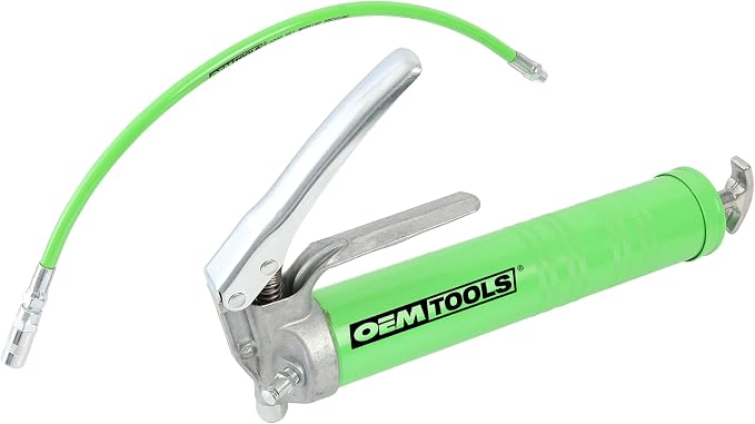 OEMTOOLS 87203 Pistol Grip Grease Gun with 18" Hose and Coupler, Grease Gun Kit, Grease Gun with Flexible Hose, Auto Grease Gun, 6000 Maximum PSI