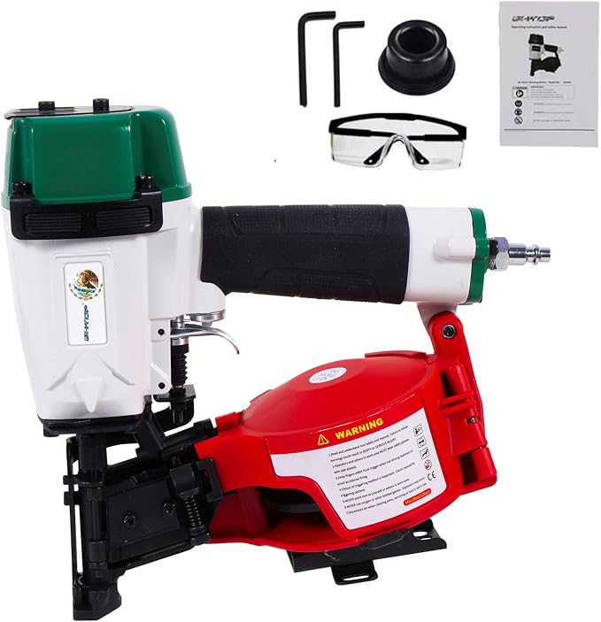 Mexican Style CN45N Roofing Nailer, 15 Degree Roofing Nail Gun, 3/4-Inch to 1-3/4-Inch Coil Nails, 120-pcs Load Capacity Coil Nailer