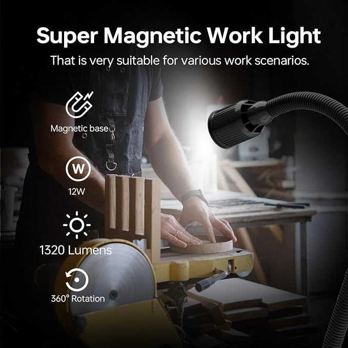 Magnetic Work Light, 1320 Lumens LED Lathe Machine Light with Flexible Gooseneck and Magnetic Base, Shop Tool Lamp for Lathe, Work Bench, Sewing Machine, Grill, Industrial Lightin