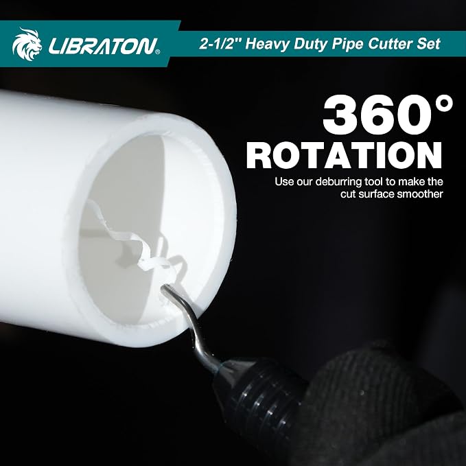 Libraton PVC Pipe Cutter, Up to 2-1/2", Ratchet Pipe Cutter Tool for PEX, PVC, PPR Plastic Hoses Plumbing, Heavy-Duty Pipe Cutter with Deburring Tool Replacement Blade, 2 Adjustable Cutting Ranges