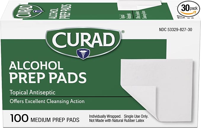 CURAD Medium 2-Ply Sterile Alcohol Prep Pads, Essential for First Aid Kits, 100/Box, Pack of 30