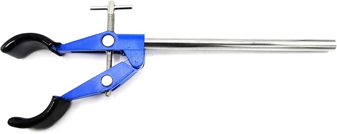 EISCO 2 Prong, Vinyl Coated Burette Flask on Stainless Steel Rod - 4.25" Max Clamp Opening, 5.5" Rod - Powder Coated Zinc Clamp - Research, Industrial Laboratory Grade