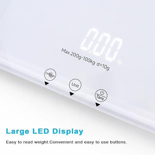UNIWEIGH Digital Pet Scale 220lbs x10g Accuracy for Dog/Cat Animal Scales | 3 Weighing Units/Tare/Hold Function,Baby Scale for Pets,Tempered Glass Material,USB charging,Large LED Platform Scale,white