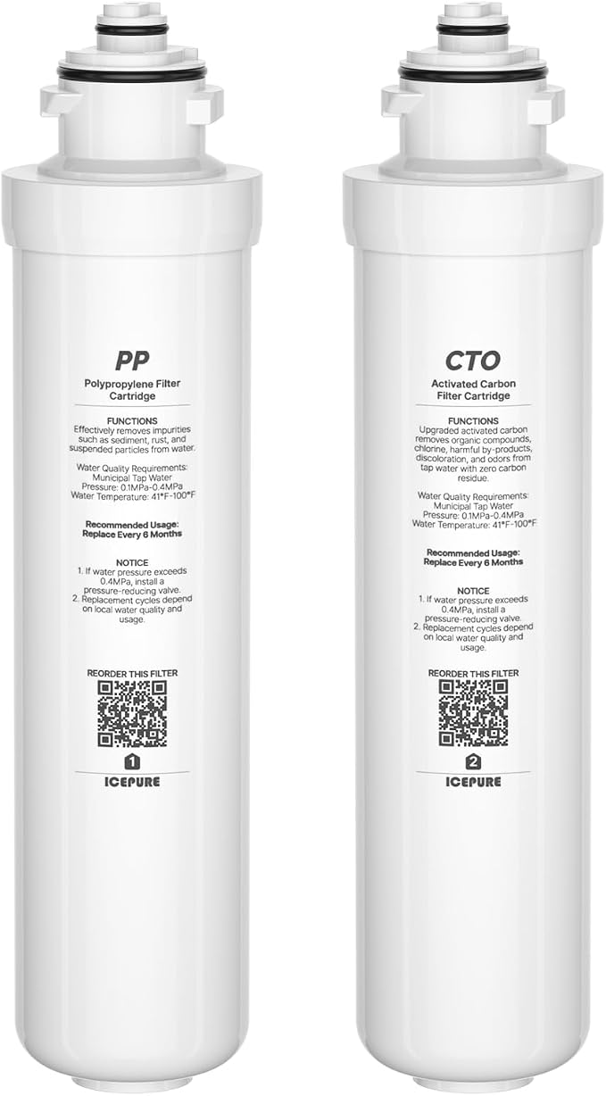 ICEPURE PP and CTO 2-stage Filters Replacement for ICEPURE 6-in-1 Bottleless Water Cooler Ice Maker with 2-Stage Filtration, WiFi, Bullet and Crushed Ice, YD-ZB007, 6 Months