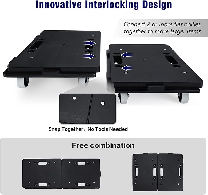 Furniture Dolly, 4 Pack Furniture Movers with Wheels, 500 Lbs Capacity, Moving Dolly Heavy Duty, Connectable Dollies with Wheels, Black