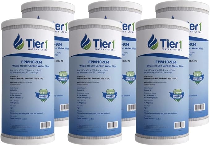 Tier1 10 Micron 10 x 4.5 Water Filter | Whole House Carbon Block Water Filter Replacement Cartridge | Replacement for Pentek EPM-BB, 155782-43, CB-45-1010, EPM10-934 | 4.5 x 10 Water Filter (6-Pack)