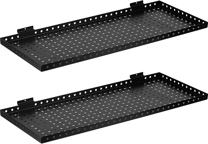 Heavy Duty Slatwall Shelf 30x12Inch, Steel Slatwall Accessories Storage Rack for Garage, Retail, Workshop (2, 30x12Inch)
