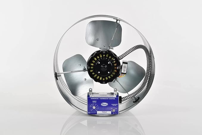 Master Flow GAF 1600 CFM Power Gable Mount Fan With Humidstat & Thermostat (HT1): Easy Installation & Efficient Exhaust Ventillation|High Airflow Capacity for attic spaces upto 3000 sq.ft. - EGV6HT