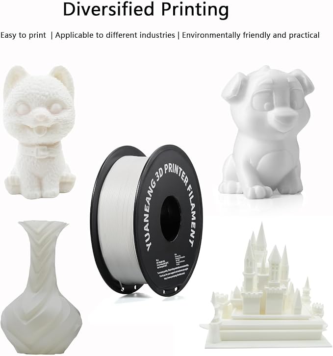 PLA 3D Printer Filament 1.75mm, 1kg Spool, ±0.03mm Precision, Low-Warp & Easy Printing, White