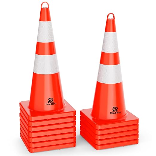 RoadHero 12 Cones Traffic Cones 28 Inch, Orange Safety Cones with Reflective Collar, Cones for Parking Lot, Sport and Driving Training, Road Safety, Construction Events