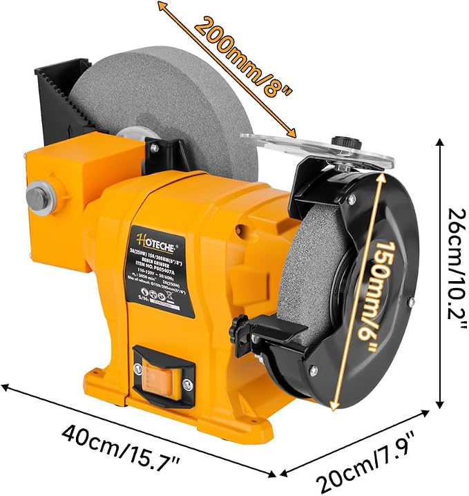 Hoteche 6-Inch/8-Inch Dual-Size Bench Grinder - 2.1-Amp Heavy Duty Dry/Wet Sharpening System for Metal, Wood, Tools, Knives, Chisels & DIY Projects