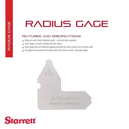 Starrett Individual Radius Gage for Both Convex and Concave Radii - Ideal for Carpenters and Constructions - Stainless Steel, 2mm Radius Gage, Millimeter Reading - 167M-2