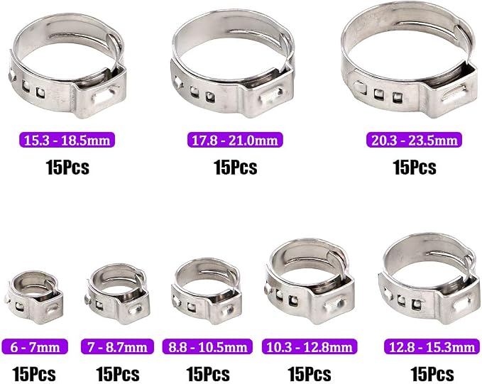 Swpeet 170Pcs Single Ear Hose Clamps and 304 Stainless Steel Hose Clamps