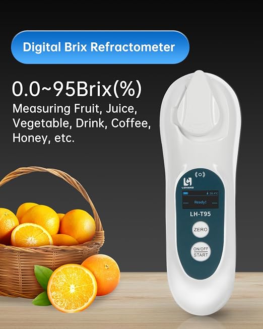 3-in-1 Digital Brix Refractometer with ATC/Refractive Index(RI), 0-95% Brix Measurement Range, High Accuracy Fast Touchscreen Test for Honey/Maple Syrup/Fruit Juice/Coffee | Digital Brix Refractometer with ATC 0-95%